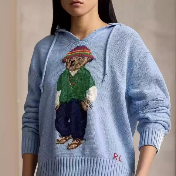 Polo Ralph Lauren Sweaters - Polo Ralph Lauren Blue hooded sweater with straw hat and bear design